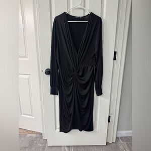 Boohoo Black Long Sleeve Ruched Dress